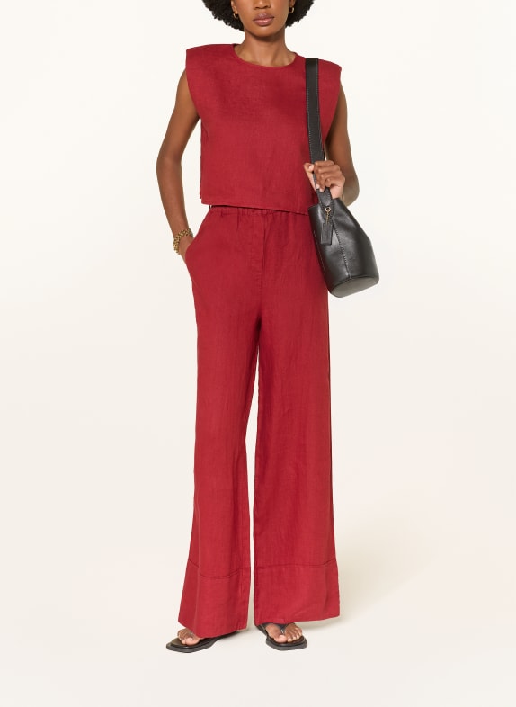 MRS & HUGS Linnen broek met wijde pijpen DONKERROOD