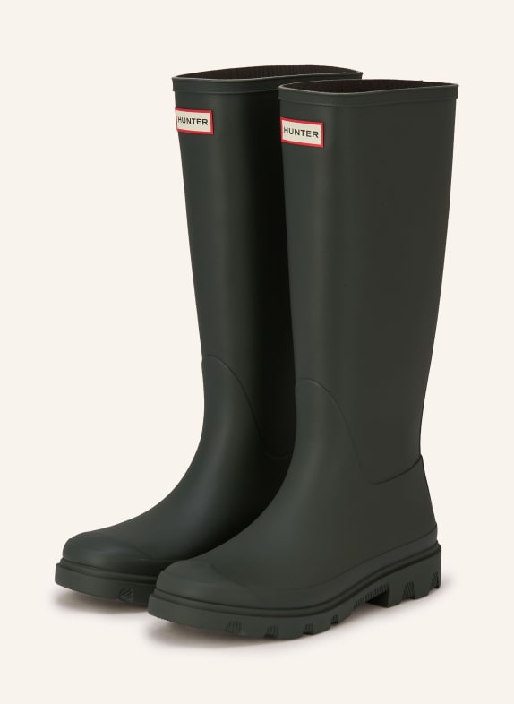 HUNTER DOWNPOUR TALL rubber boots DARK GREEN / RED / BLACK