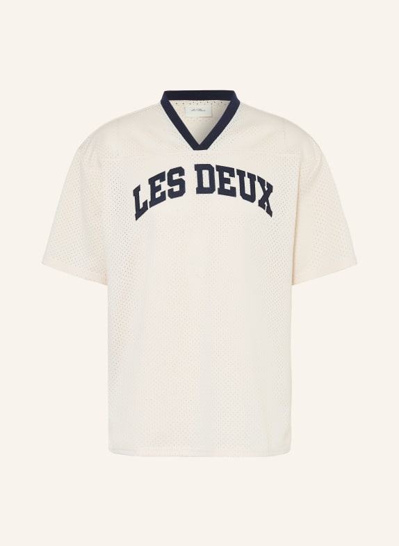 LES DEUX T-Shirt BRONSON aus Mesh ECRU / DUNKELBLAU