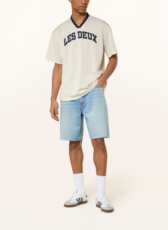 LES DEUX T-shirt BRONSON van mesh ECRU / DONKERBLAUW