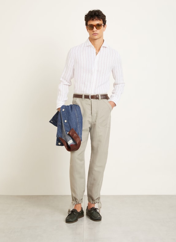 BRUNELLO CUCINELLI Leinenhemd Regular Fit WEISS / DUNKELROT