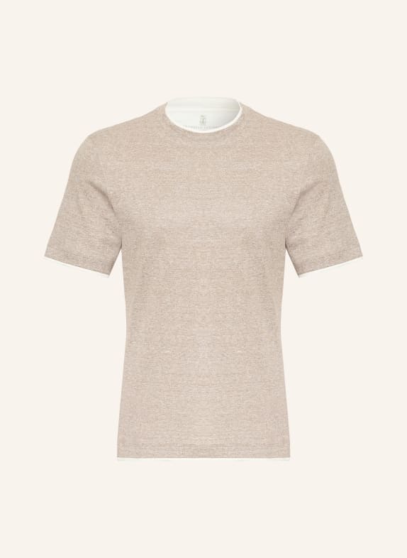 BRUNELLO CUCINELLI T-shirt with linen BEIGE / WHITE