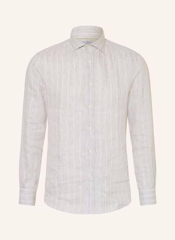 BRUNELLO CUCINELLI Leinenhemd Easy Fit GRAU / WEISS