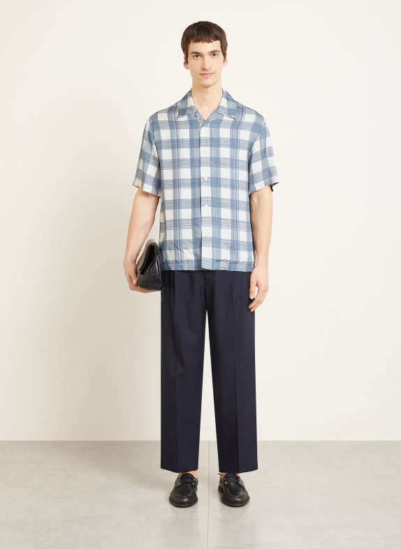 JIL SANDER Resorthemd Comfort Fit van satijn PETROL / CRÈME / LICHTPAARS