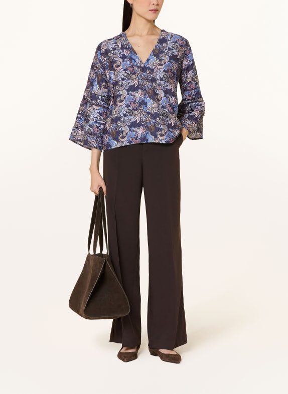 MOS MOSH Blouse MMALEYSA met 3/4-mouwen DONKERBLAUW / BRUIN / LICHTBLAUW