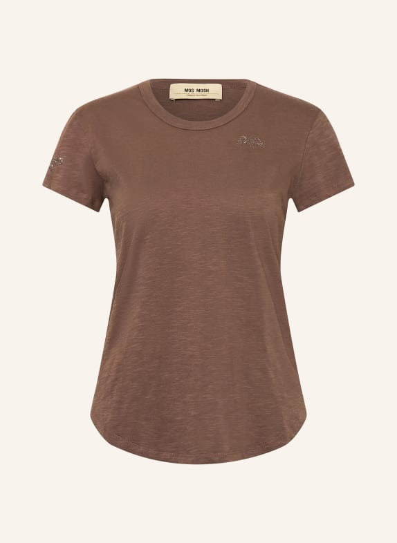 MOS MOSH Tričko MMSAFINA s ozdobnými kameny TMAVĚ HNĚDÁ