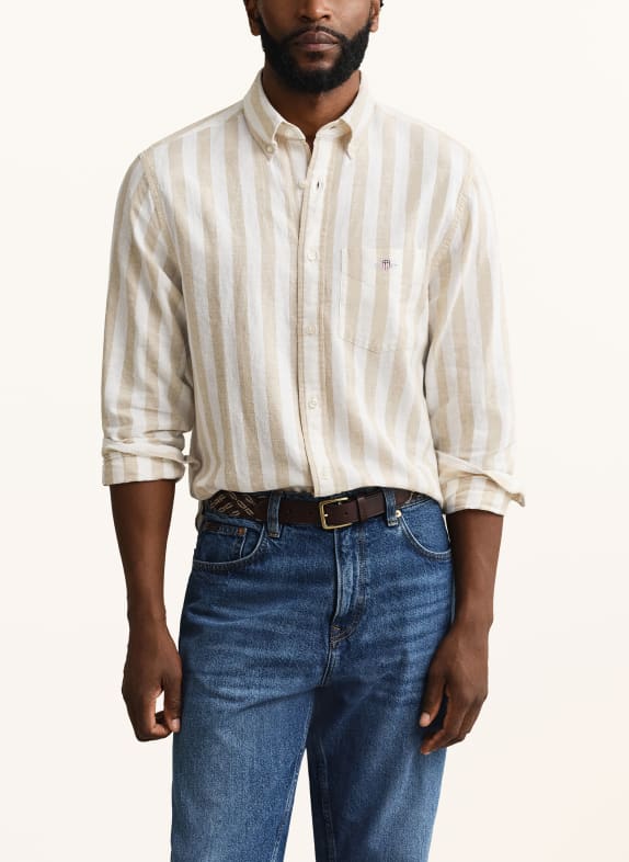 GANT Overhemd Regular Fit met linnen BEIGE / CRÈME