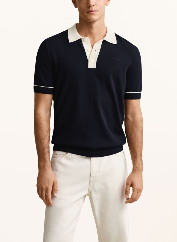 GANT Strikket poloshirt MØRKEBLÅ / CREME