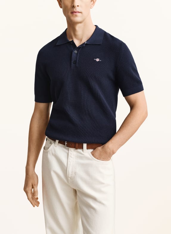 GANT Tricou polo din tricot ALBASTRU ÎNCHIS