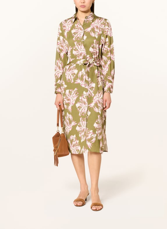 MAERZ MUENCHEN robe chemise OLIVE / ROSE FUCHSIA / BLANC