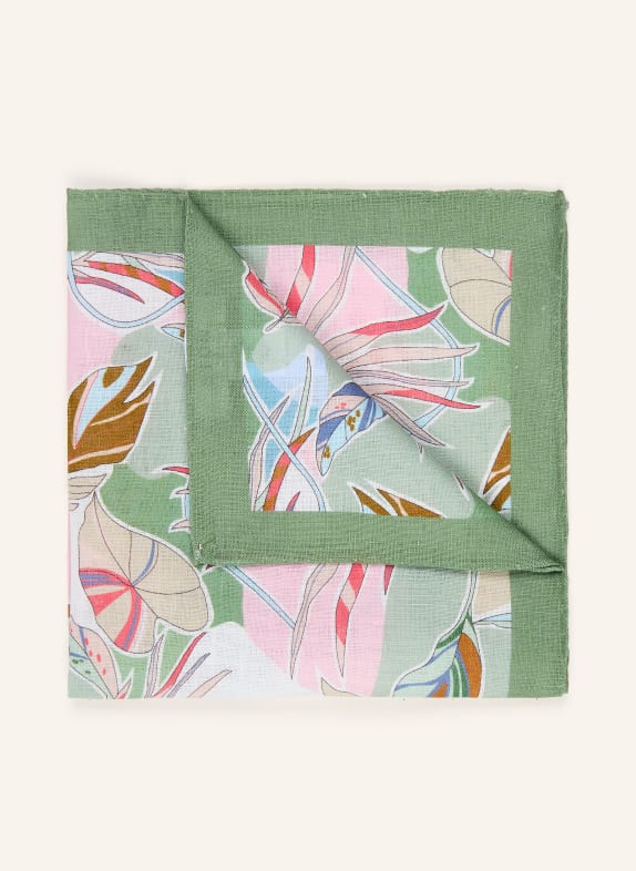 ETON Linen pocket square OLIVE / PINK / LIGHT BLUE