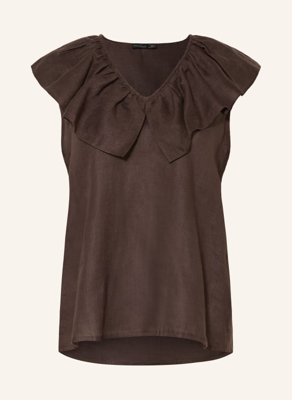van Laack Lněná halenka VL-BINTOU-SV s volány TMAVĚ HNĚDÁ