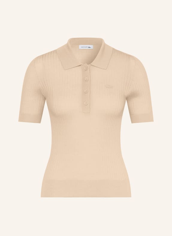 LACOSTE Pletené polo tričko z merino vlny BÉŽOVÁ