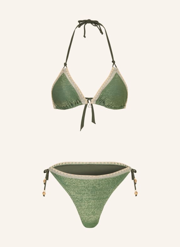 BANANA MOON Trojúhelníkové bikiny BLUCOSTORA SHIN s třpytivou nití ZELENÁ / BÉŽOVÁ