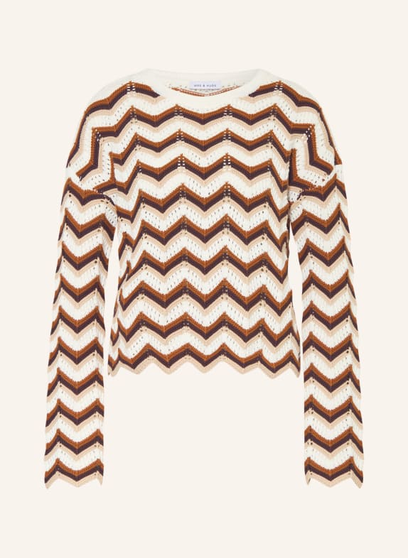 MRS & HUGS Pull au crochet MARRON / BEIGE / CRÈME