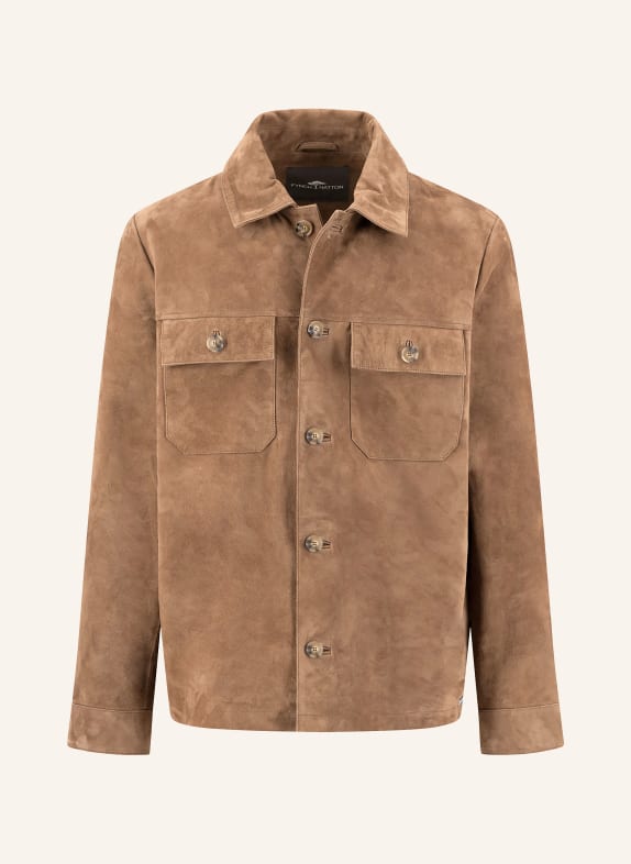 FYNCH-HATTON Leder-Overshirt BRAUN