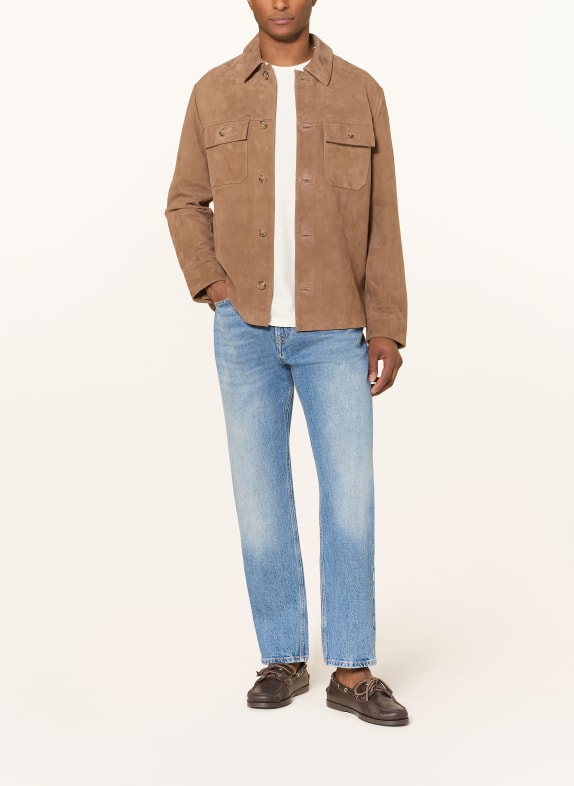 FYNCH-HATTON Leren overshirt BRUIN