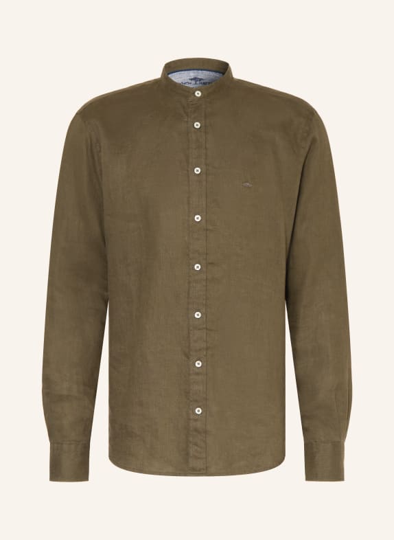 FYNCH-HATTON Lněná košile Regular Fit OLIVOVÁ
