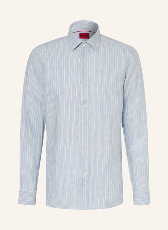 HUGO Leinenhemd VALERIO Modern Fit HELLBLAU / WEISS