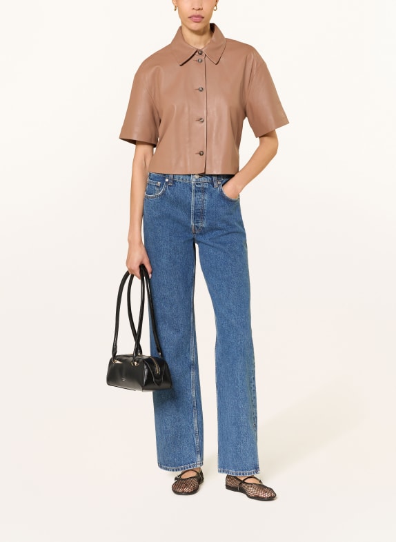 STUDIO AR Veste carrée EVELINE en cuir COGNAC