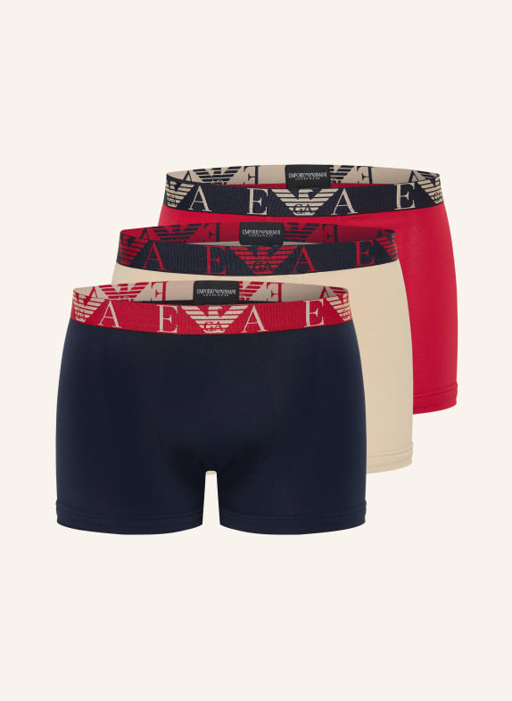 EMPORIO ARMANI 3ks boxerky TMAVĚ MODRÁ / BÉŽOVÁ / TMAVĚ ČERVENÁ