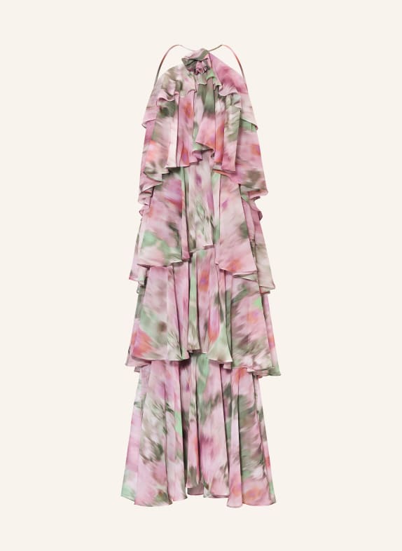 SWING Večerní šaty s volány ZELENÁ / STARORŮŽOVÁ