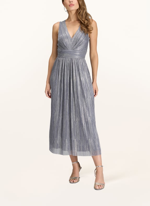 SWING Robe de cocktail avec fil pailleté et plissés BLEU GRIS / OR BLANC / OR