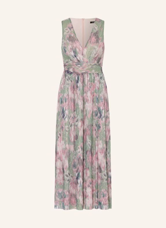 SWING Cocktail dress with glitter thread and pleats LIGHT GREEN / ROSE