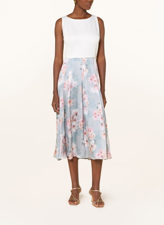 SWING Robe de cocktail en mélange de matières BLEU GRIS / ROSÉ / CRÈME