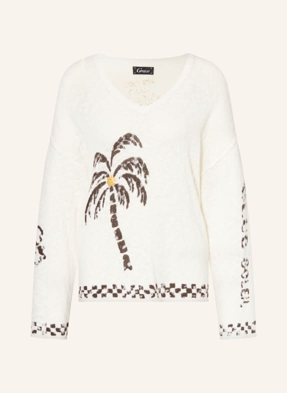 Grace Pull avec lin ÉCRU / MARRON FONCÉ