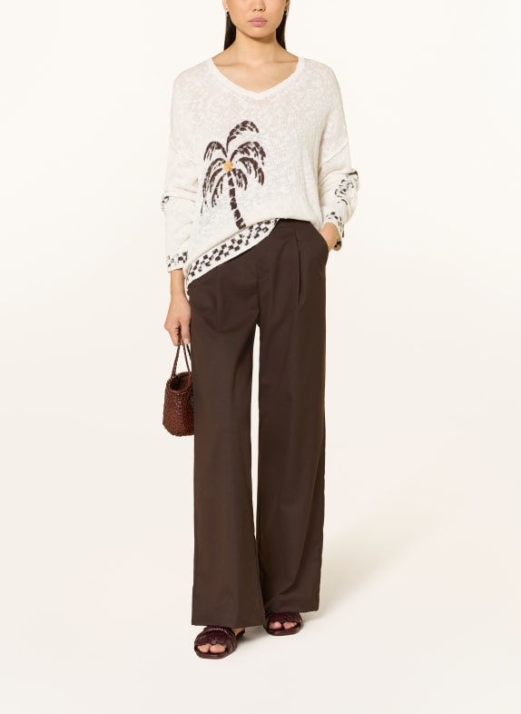 Grace Trui met linnen ECRU / MARRON FONCÉ