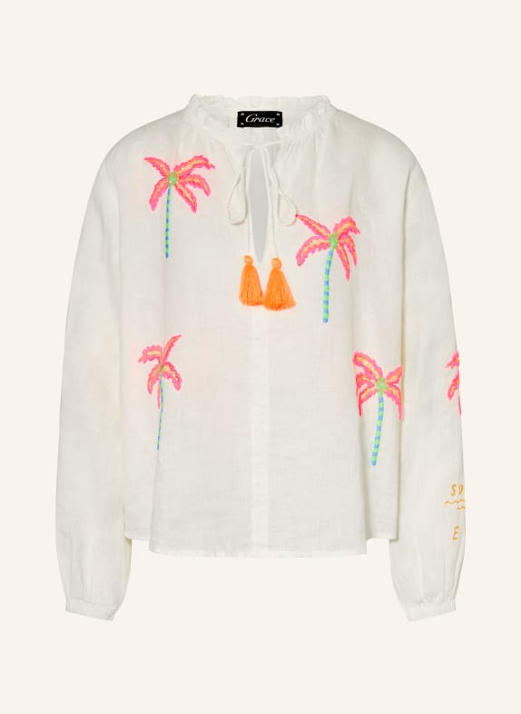 Grace Chemisier en lin avec paillettes BLANC / ROSE FUCHSIA FLUO / VERT FLUO