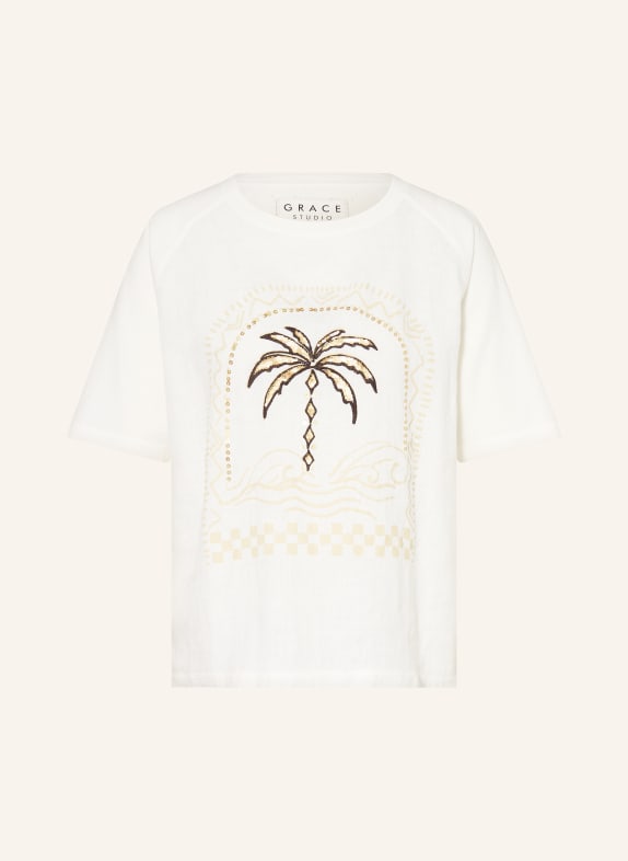 Grace T-Shirt mit Leinen und Pailletten WEISS / GOLD / SCHWARZ