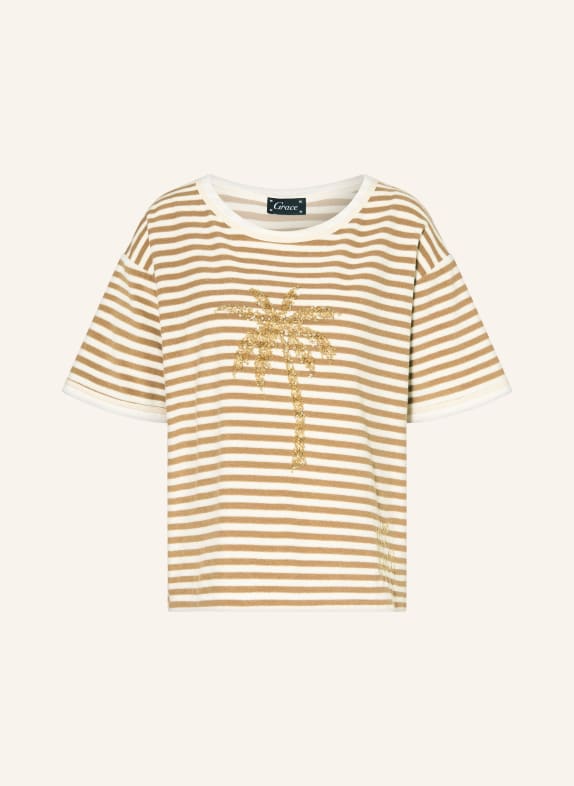 Grace T-shirt en tissu éponge avec paillettes MARRON / OR / CRÈME