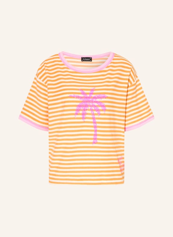 Grace T-shirt en tissu éponge avec paillettes ORANGE FONCÉ / ROSE FUCHSIA / ORANGE CLAIR