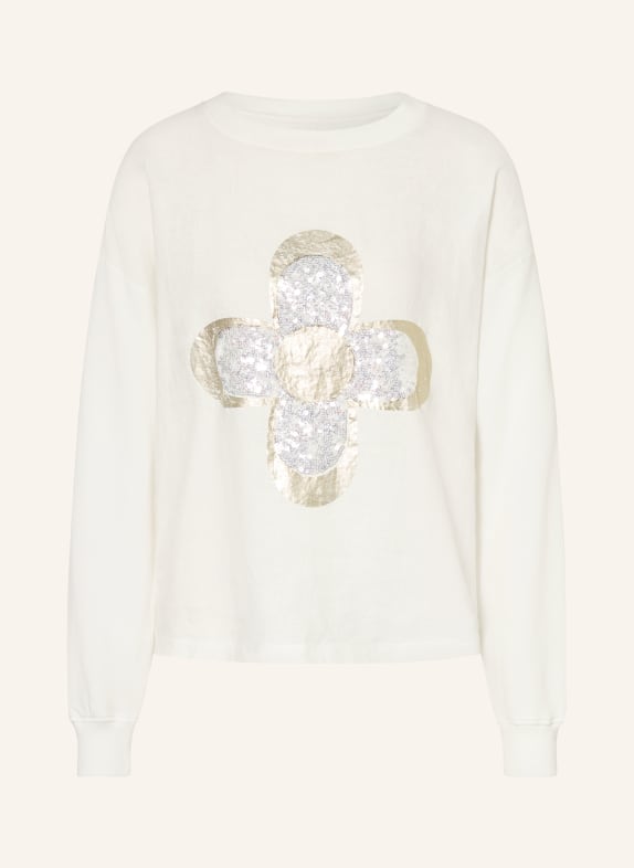 Grace Sweatshirt with linen and sequins WHITE / SILVER / GOLD