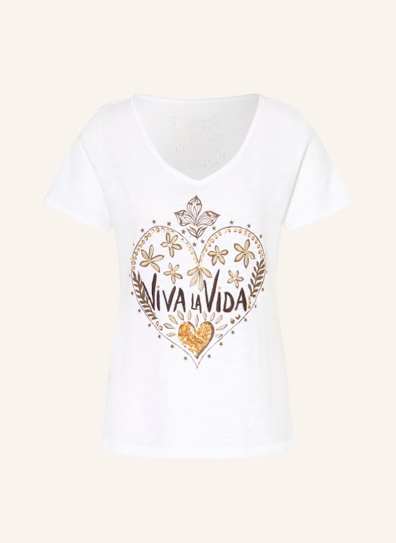 Grace T-shirt à paillettes ÉCRU / OR / MARRON FONCÉ