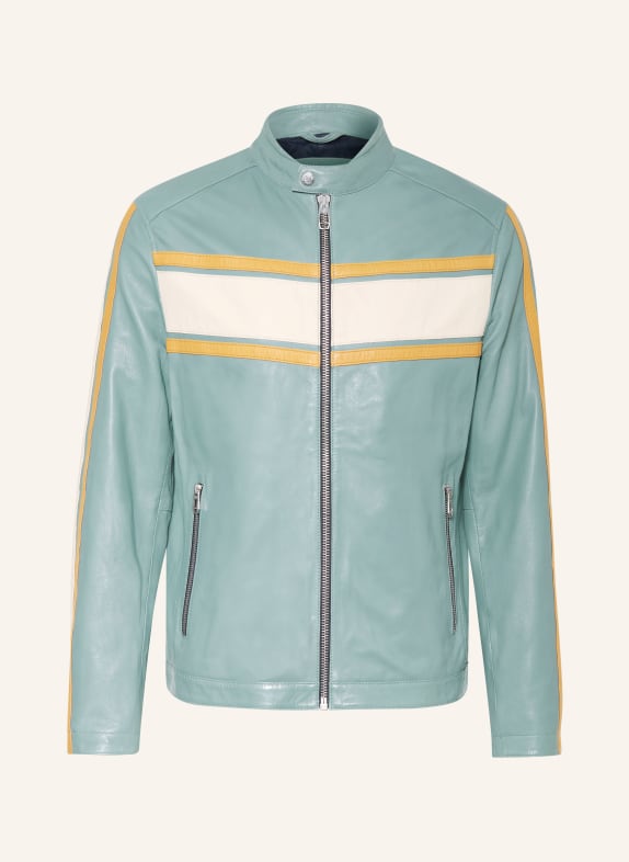 MILESTONE Kožená bunda MSLAMBERT TYRKYSOVÁ / KRÉMOVÁ / TMAVĚ ŽLUTÁ