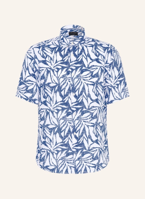 OLYMP Kurzarm-Hemd regular fit aus Leinen DUNKELBLAU / WEISS