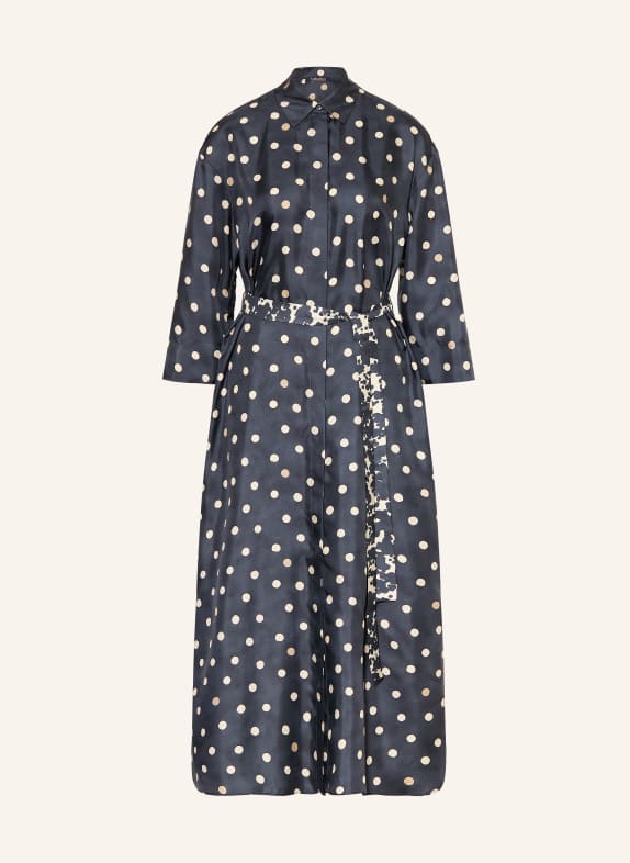 S Max Mara LEVA silk shirt dress with 3/4 sleeves DARK BLUE / CREAM
