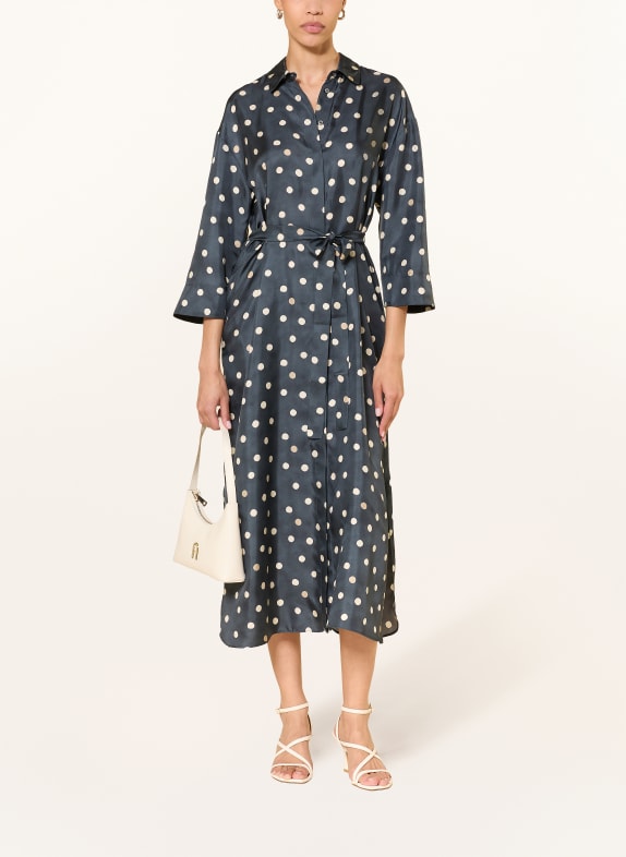 S Max Mara Hedvábné šaty LEVA s 3/4 rukávy TMAVĚ MODRÁ / KRÉMOVÁ