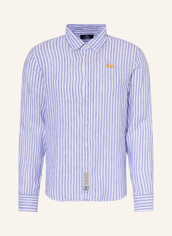 LA MARTINA Regular fit linen shirt BLUE / WHITE