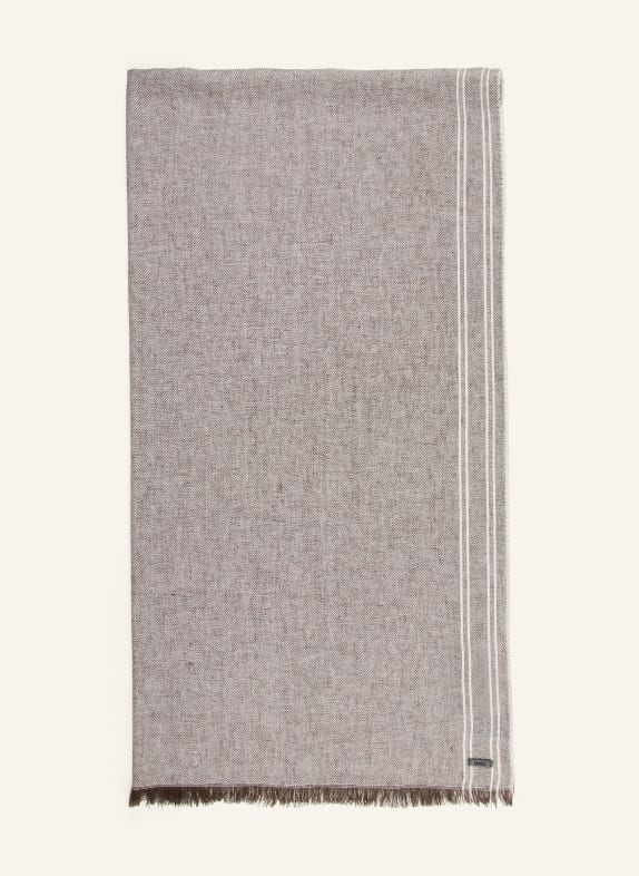 BOSS Szal OSCAAR z lnem KREMOWY / SZAROBRĄZOWY