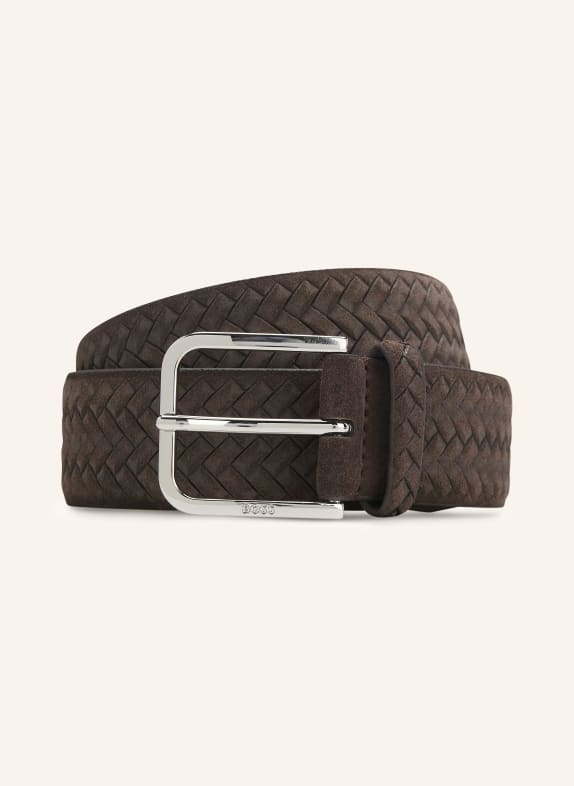 BOSS MADISON braided leather belt TAUPE / SILVER