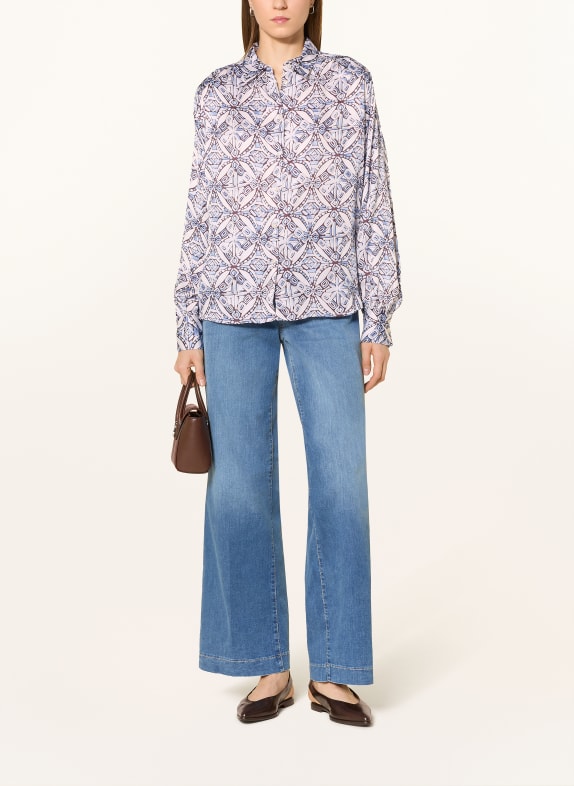 DESOTO Satijnen overhemdblouse LENA WIT / BLAUW
