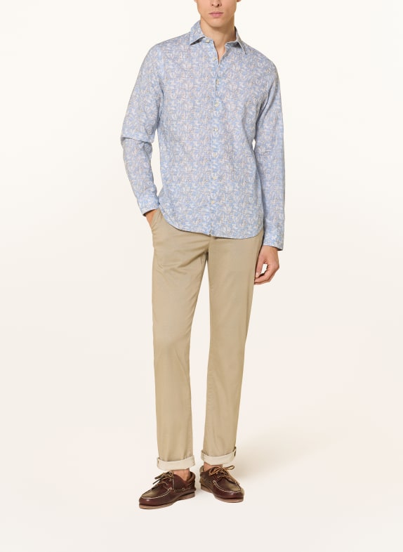 ROY ROBSON Slim fit overhemd met linnen LICHTBLAUW / ECRU / TAUPE
