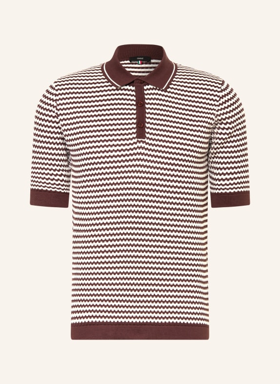 CINQUE Pletené polo tričko CIFLAVIEN TMAVĚ HNĚDÁ / BÍLÁ