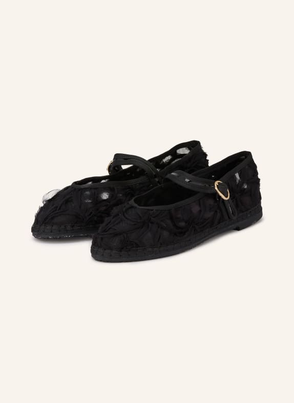 FLABELUS Mary Jane ballerina flats PIERRE LACE BLACK