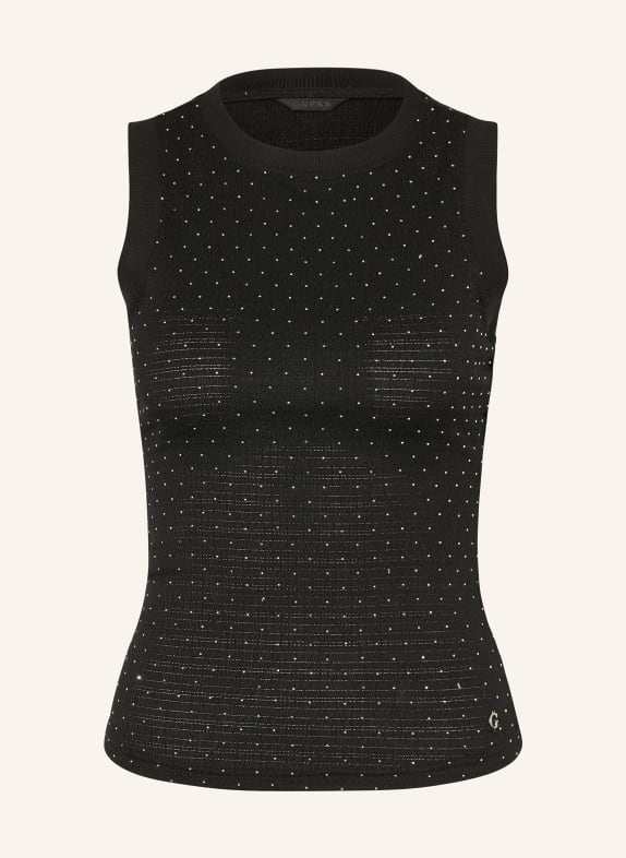 GUESS Top FRANCINE s ozdobnými kameny ČERNÁ