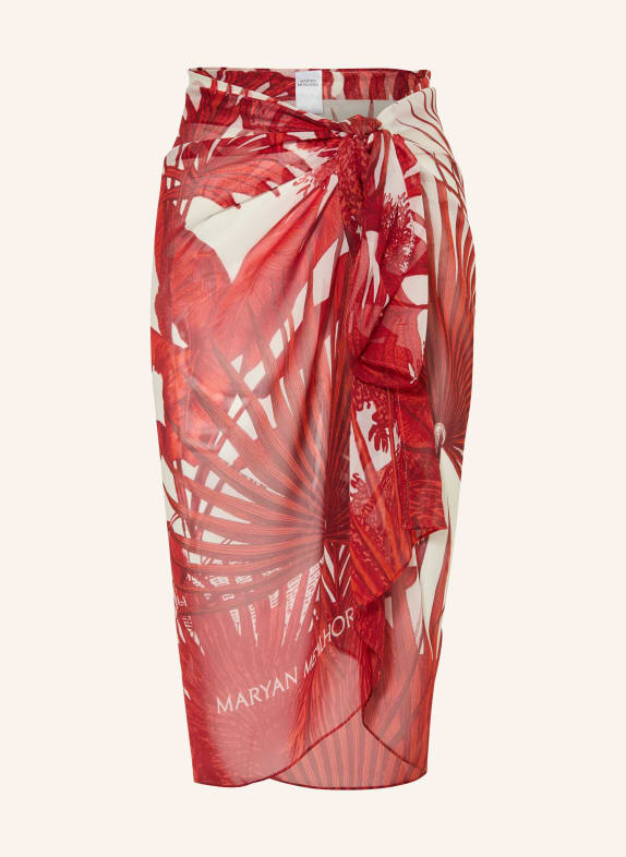 MARYAN MEHLHORN Hedvábný pareo PALMARIA ČERVENÁ / TMAVĚ ČERVENÁ / BÍLÁ